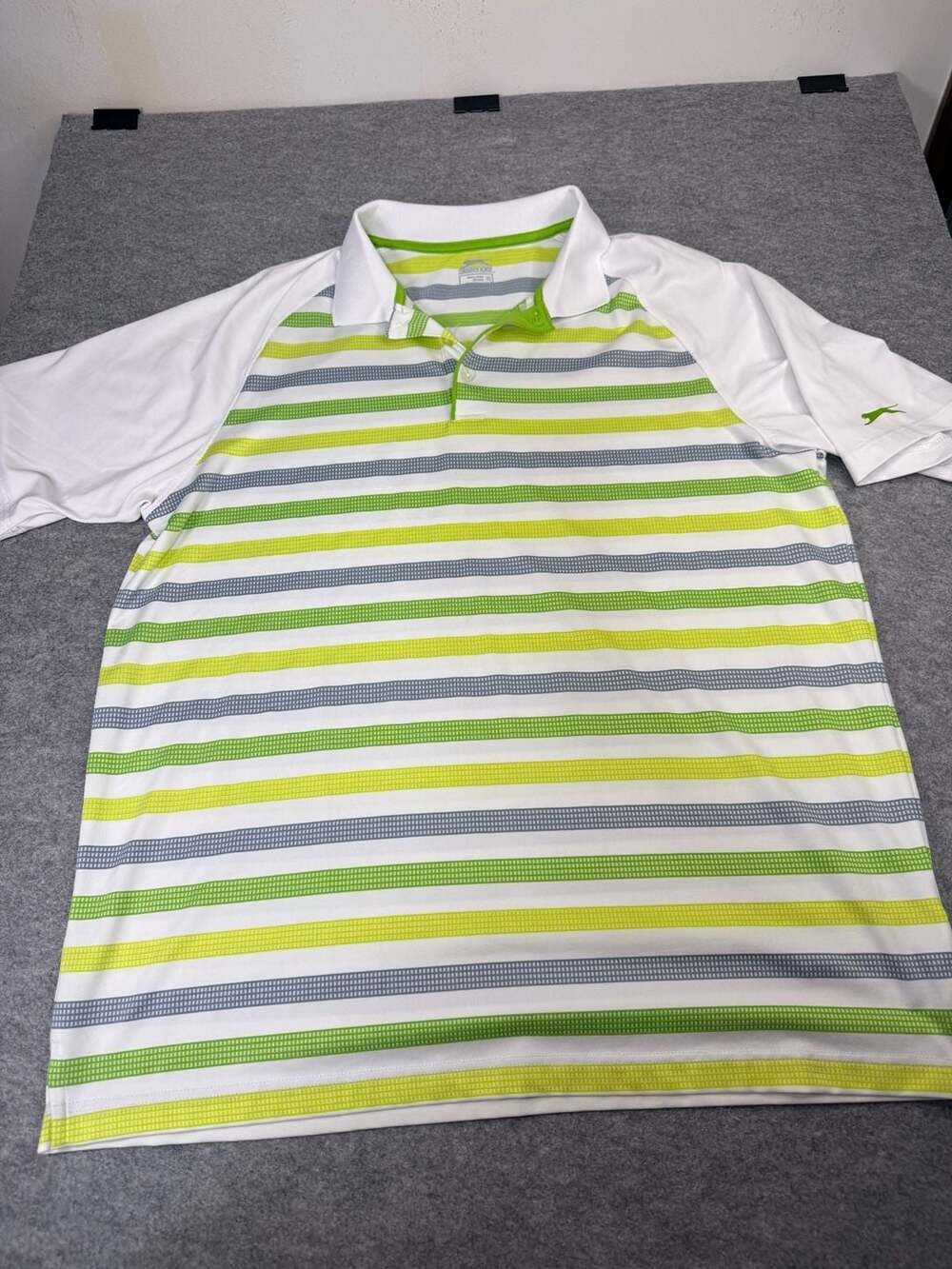 Slazenger Polo Shirt Size XL White Green Gray Striped Golf Athletic